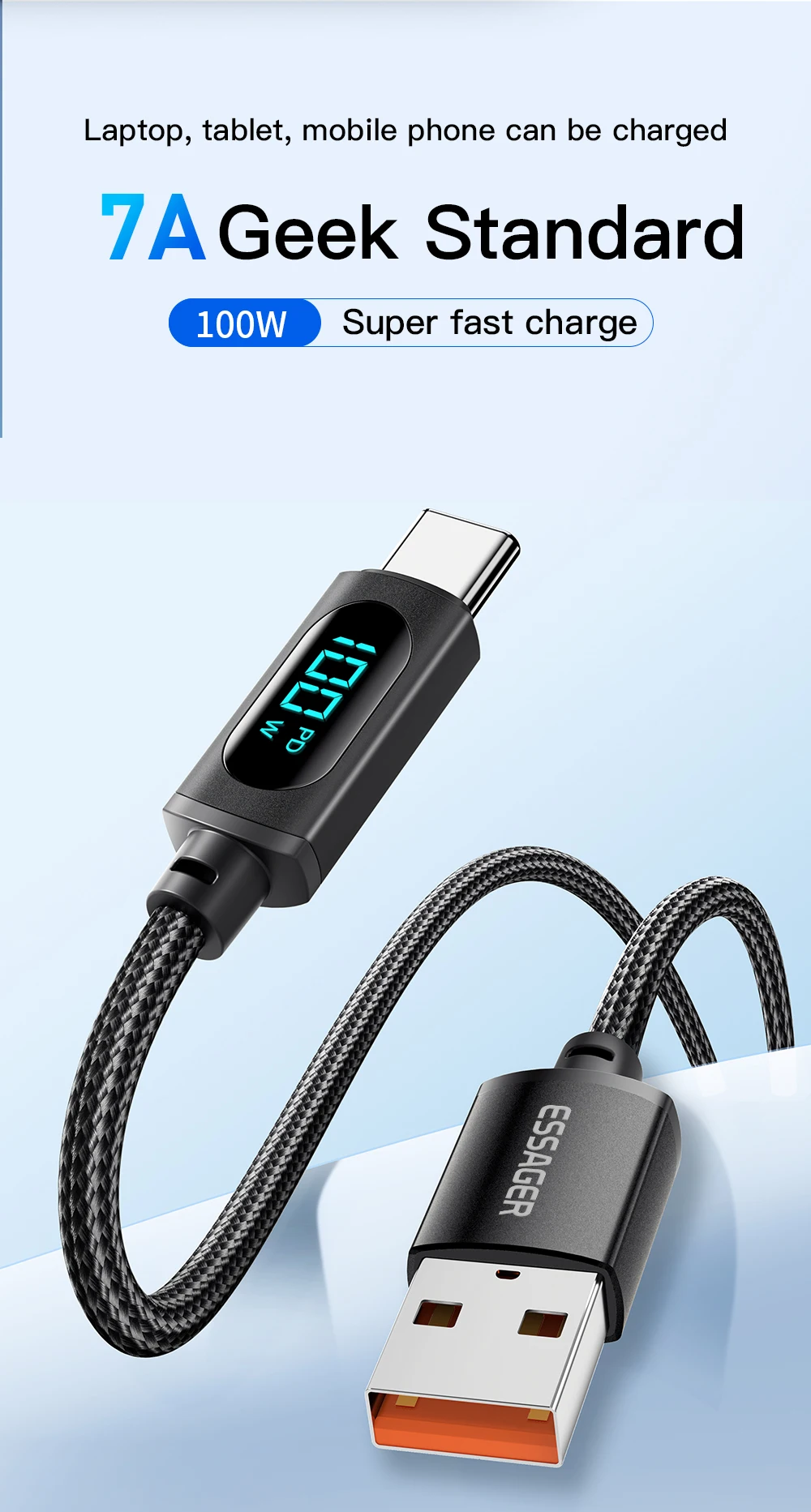 Essager USB Type C Honor شاومي وسامسنج شحن فائق 66W/W شحن سريع شاحن USB C سلك