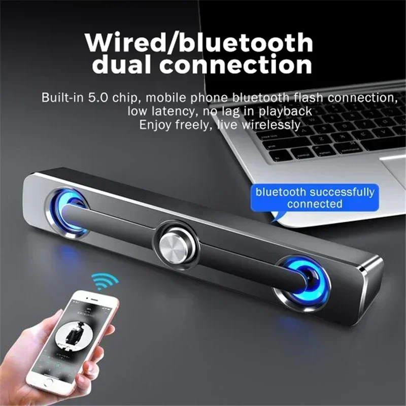USB Wired Powerful Computer Speaker Bar Stereo Subwoofer Bass Speakers Surround Sound Box LED For PC Laptop Phone Tablet MP3 4