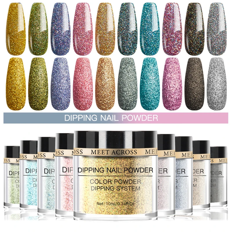 MEET ACROSS Dipping Nails Powder Natural Dry No Lamp Cure Art Decoration Pigment Dust Gel Glitter French Acrylic Nail Art DIY nail powder nail glitter nail pigment nail decoration nail decorations