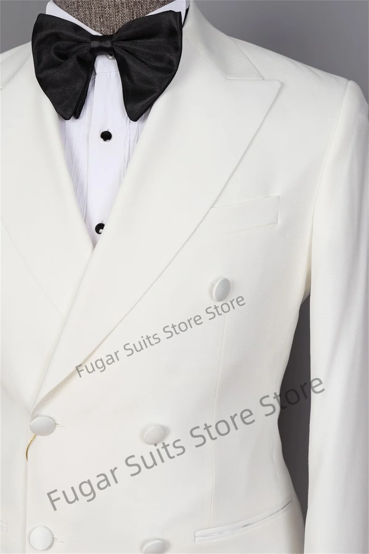 Elegant Handsome White Wedding Men Suits Slim Fit Double Breasted Groom Tuxedos 2 Pieces Sets Business Male Blazer Costume Homme