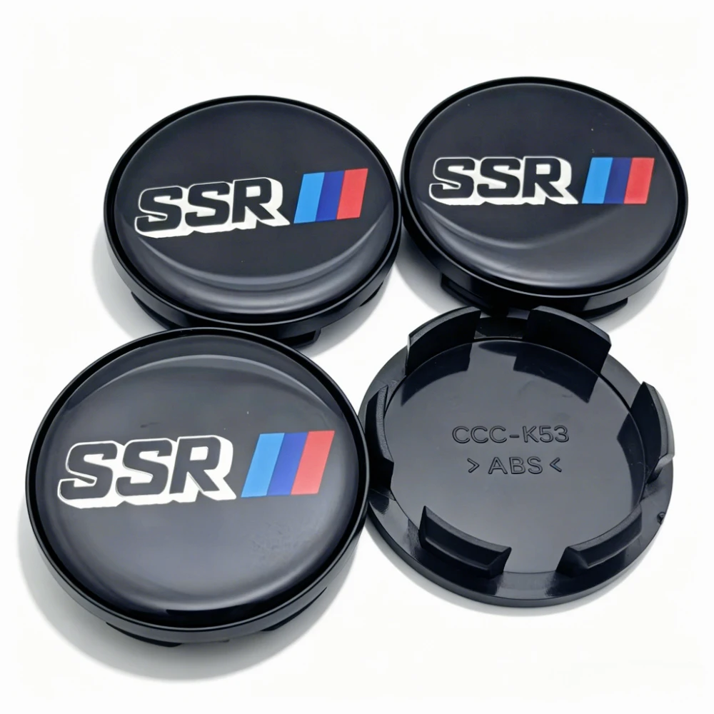 4개 SSR 로고 배지 에폭시 레진 엠블럼 자동차 휠 센터 캡 허브 캡 53MM 클립 48MM 휠 림 허브캡 먼지 커버 자동차 액세서리