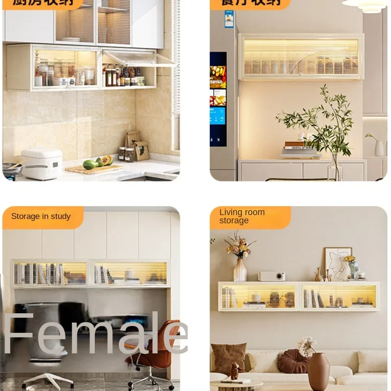 Wall-Mounted Seasoning Cabinet Thicken Carbon Steel Storage Shelves with Flip Door Below Cabinet Kitchen Shelf for Organization 5
