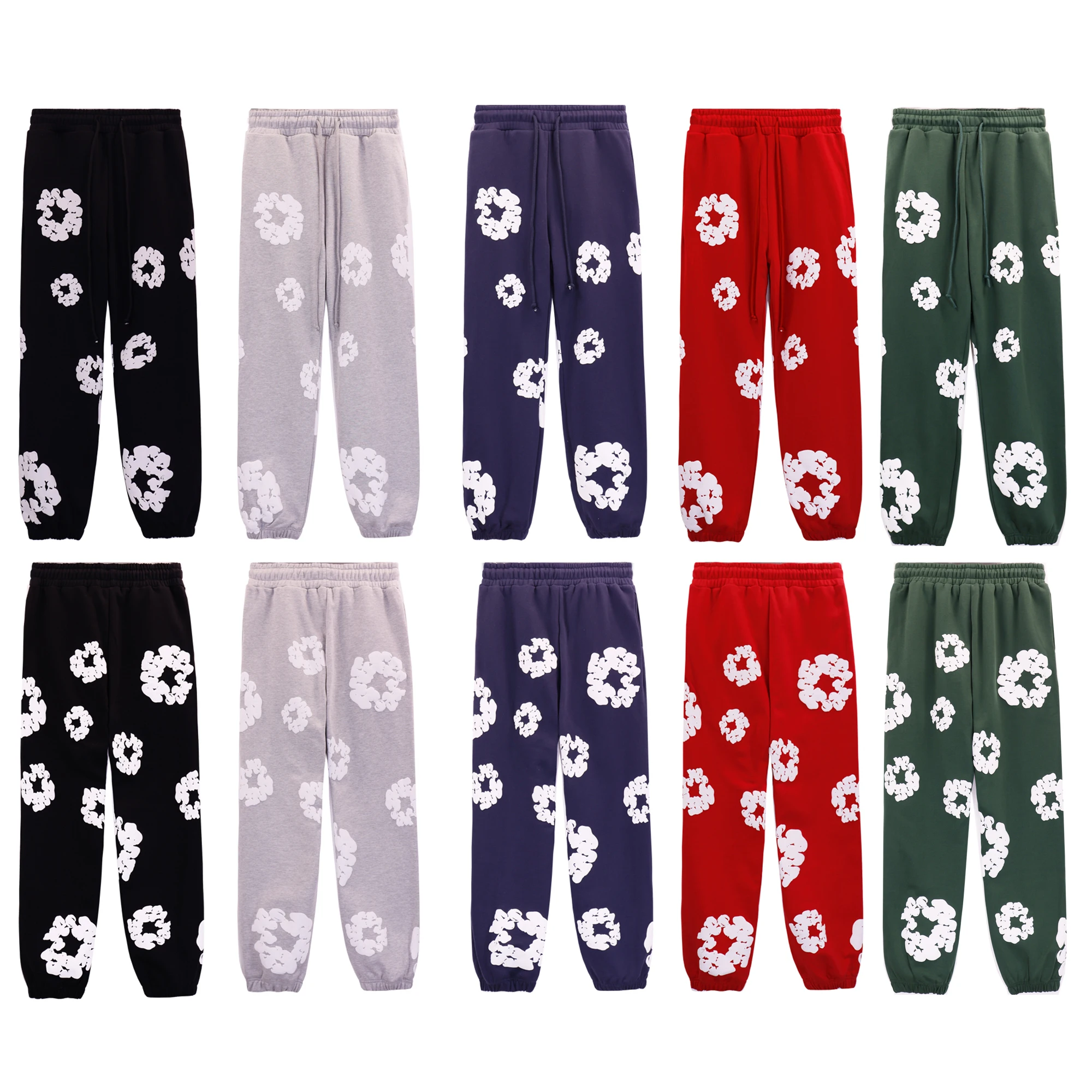 

Gray Men Fashion Hip hop floral printed sweatpants Men denim tears cotton ring sweatpants Casual pants Sweatpants