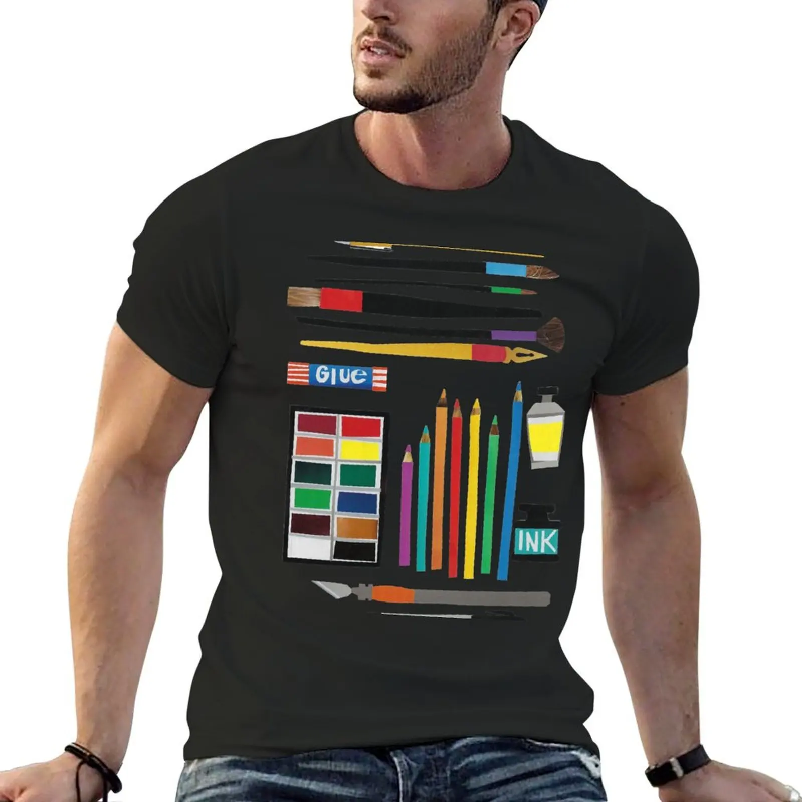 

Art Supplies Collage T-Shirt quick drying anime tshirt vintage t shirt men
