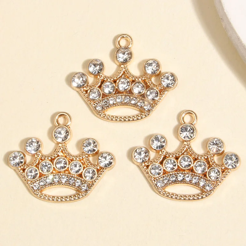 

10pcs Gold Color 25x21.5mm Delicate Crown Crystal Charms Enamel Pendant For DIY Handmade Necklaces Jewelry Making Accessories