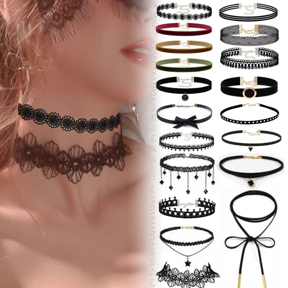 Choker Necklace With Pendants For Women Vintage Star Lace Neck Jewelry