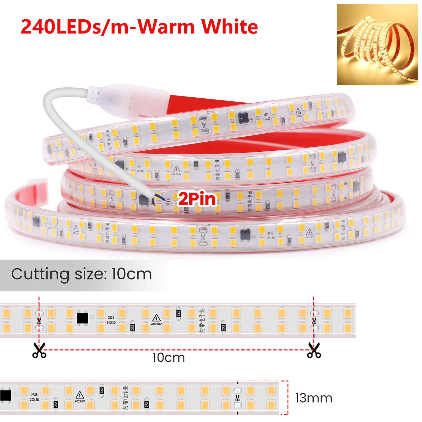 ตัวเลือกสินค้า แถบไฟ LED ยืดหยุ่น กันน้ำ ตัดได้ 2835 120 LED/m