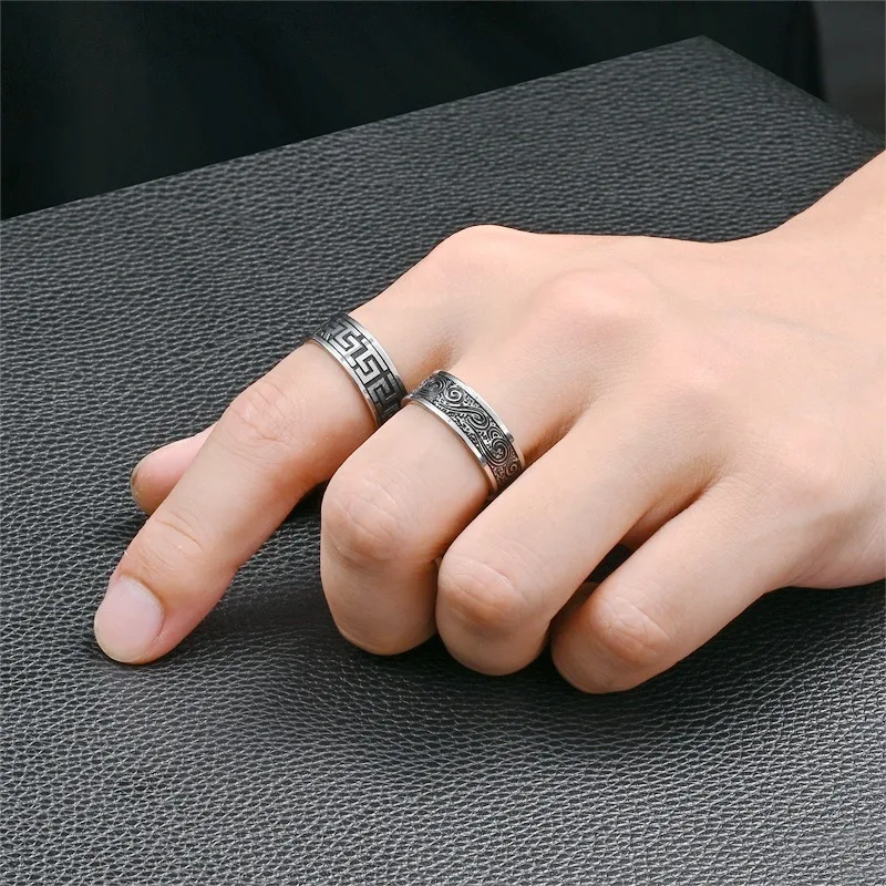 Finger Ring Titanium Steel Men's Ring Retro Style Handicraft Fashion Trendy Father's Day Gift