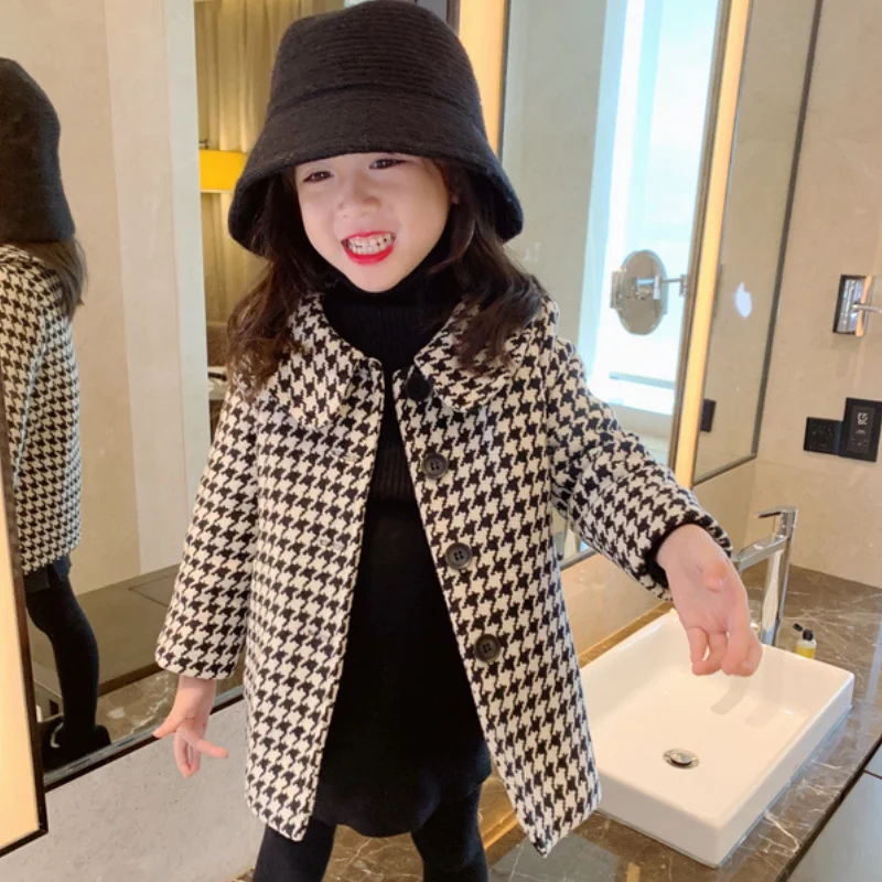 

Baby Girl Woolen Jacket Plaid Lattice Warm Infant Toddle Lapel Tweed Coat Winter Autumn Spring Baby Windbreaker Overcoat Clothes