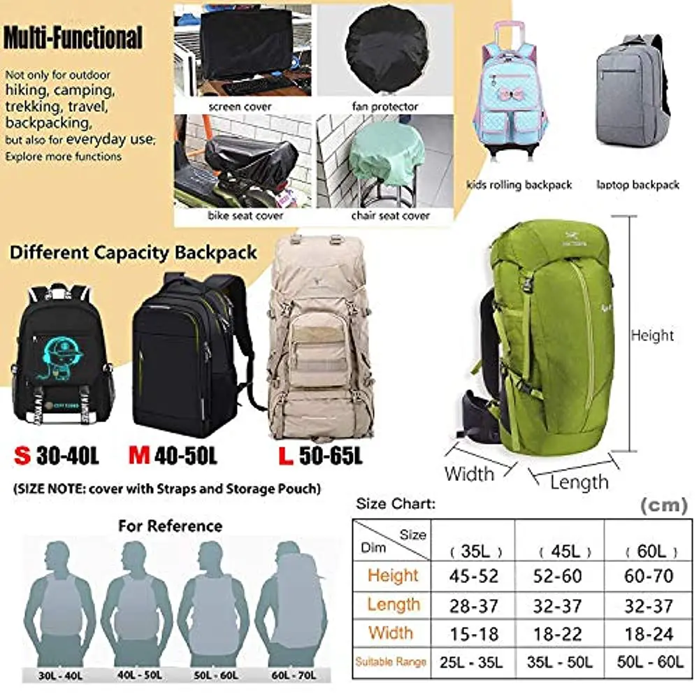 Funda impermeable para mochila, cubierta con correa reflectante, hebilla cruzada mejorada para senderismo, Camping y ciclismo, 15L-65L