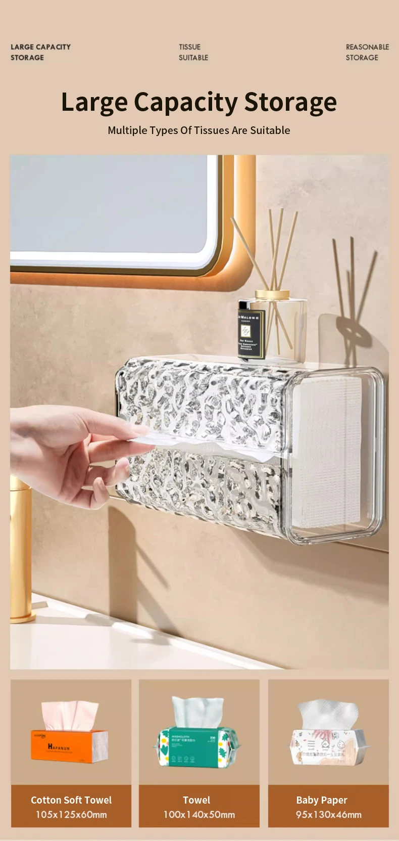 Description Picture 5 of itemToilet Tissue Box Wall Mounted Glacier Patterned Kitchen Tissue Storage Box Household Storage Supplies