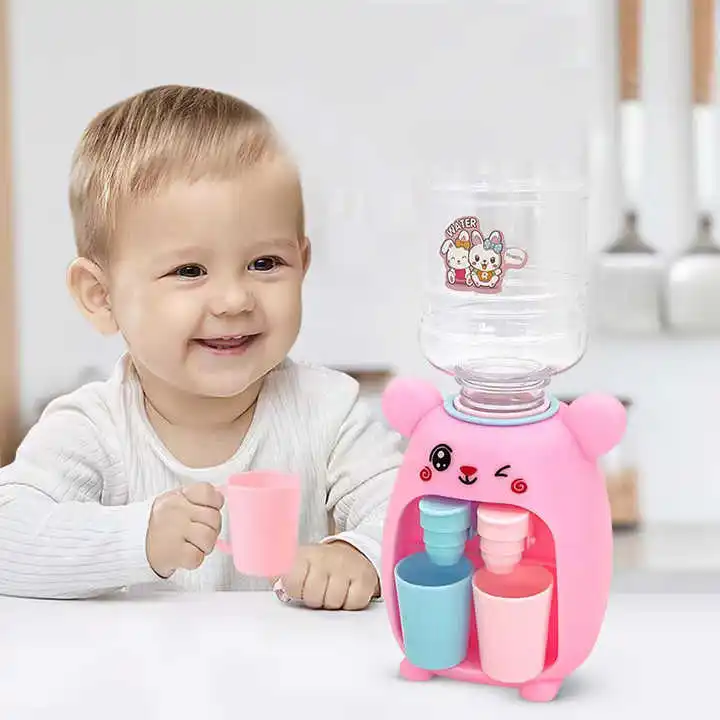 Mini Children Water Dispenser Toy Cute Cartoon Water Juice Milk Drinking Fountain Pretend Play Kitchen Toys for Boys Girls Gift