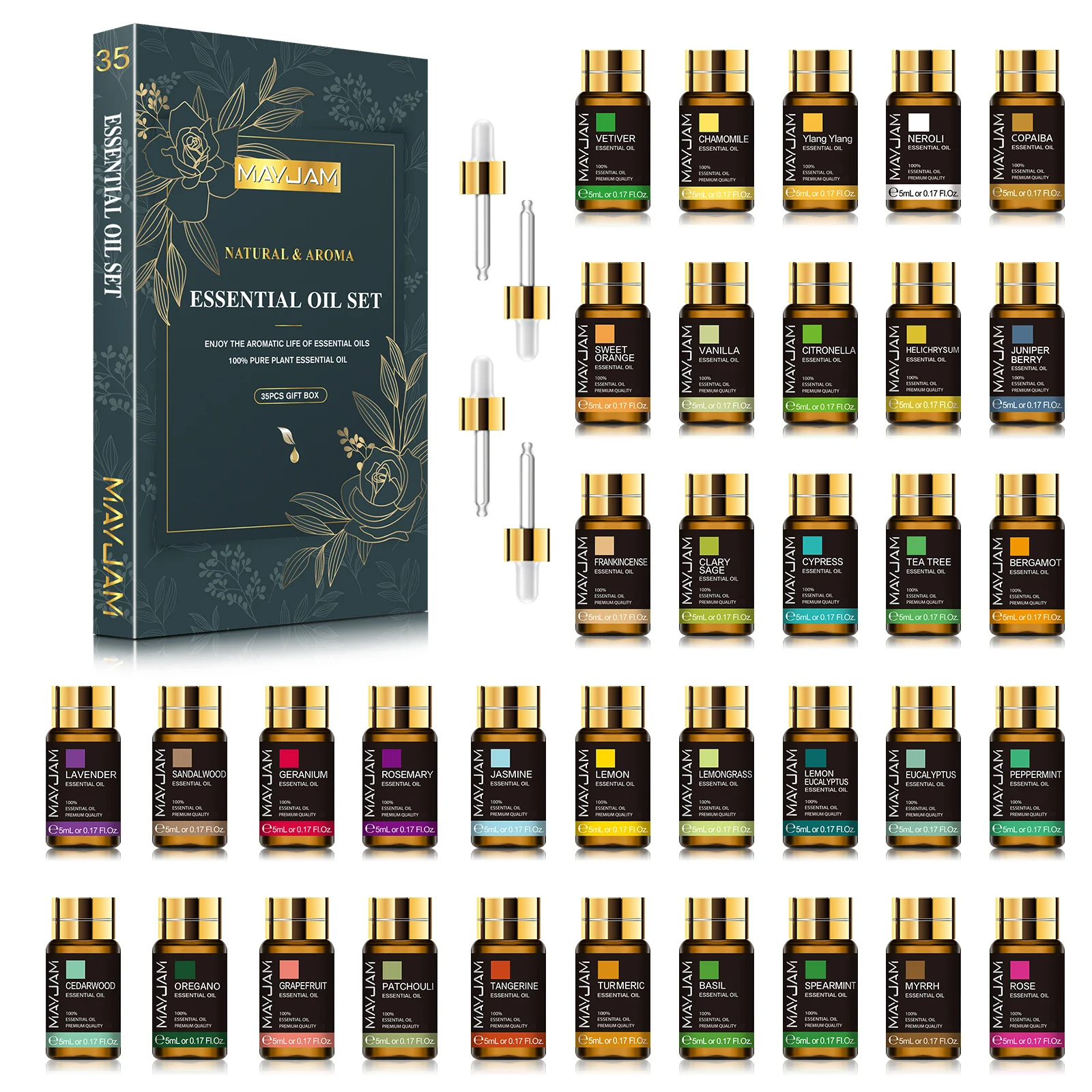 MAYJAM 35 Flaschen Ätherischen Ölen Gesetzt Für Luftbefeuchter Lavendel Eukalyptus Vanille Oregano Neroli Aroma Öl DIY Parfüm Kerze| | - AliExpress