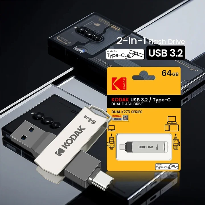 Kodak USB 3,2 Typ C Flash-Laufwerk 256GB 128GB 32GB Pen drive Hochgeschwindigkeits-Dual-Memory-Stick für Smartphone-Laptop – Detail 1