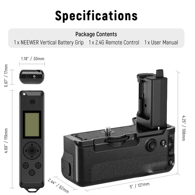 Impugnatura Porta Batteria NEEWER Per Sony A7 - Con 2 Batterie NP-FZ100 E Caricabatterie - Foto 9