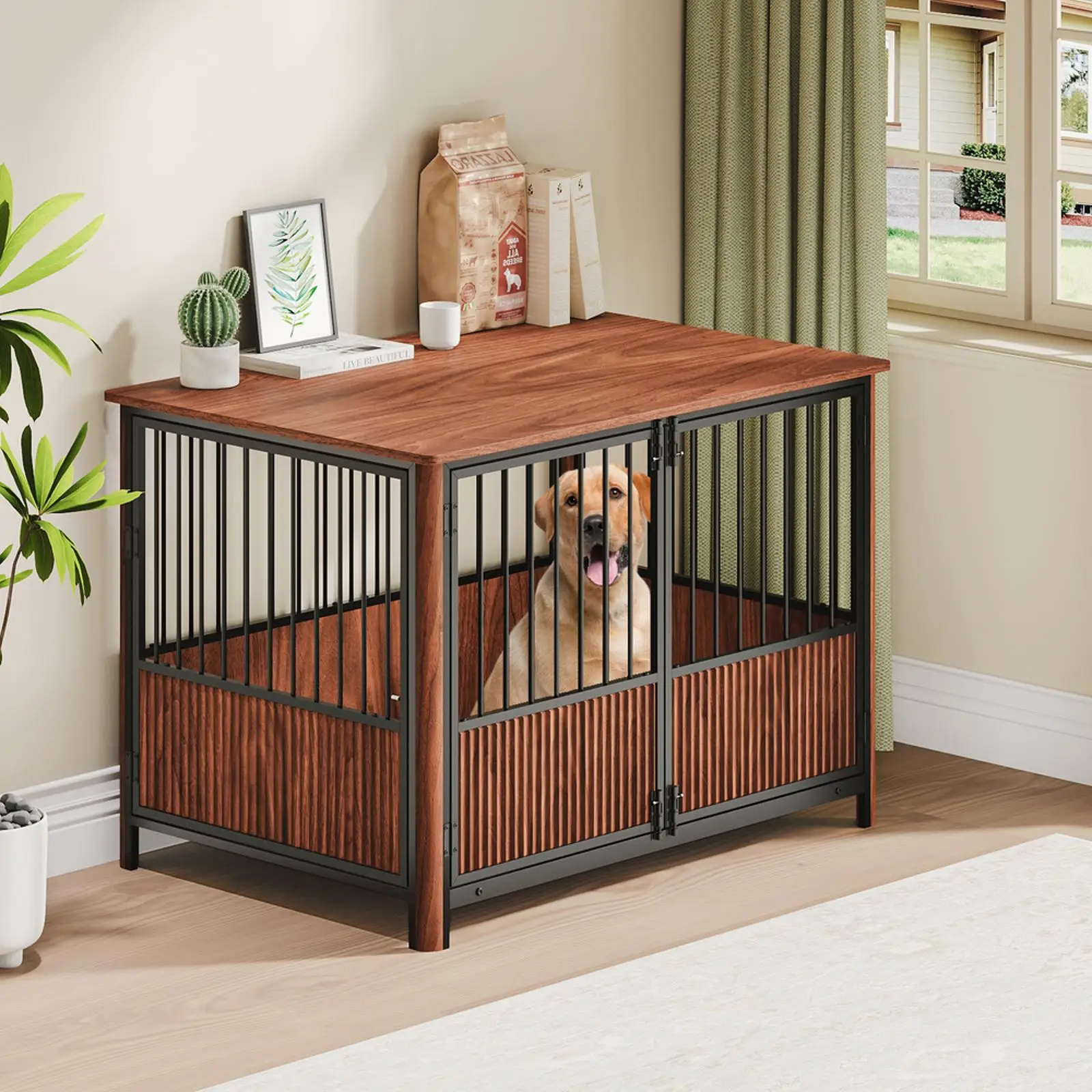 Pens Hutches Walnut Furniture Dog Cage Large Medium Pet House Decorative Indoor Crate Table for Bedroom