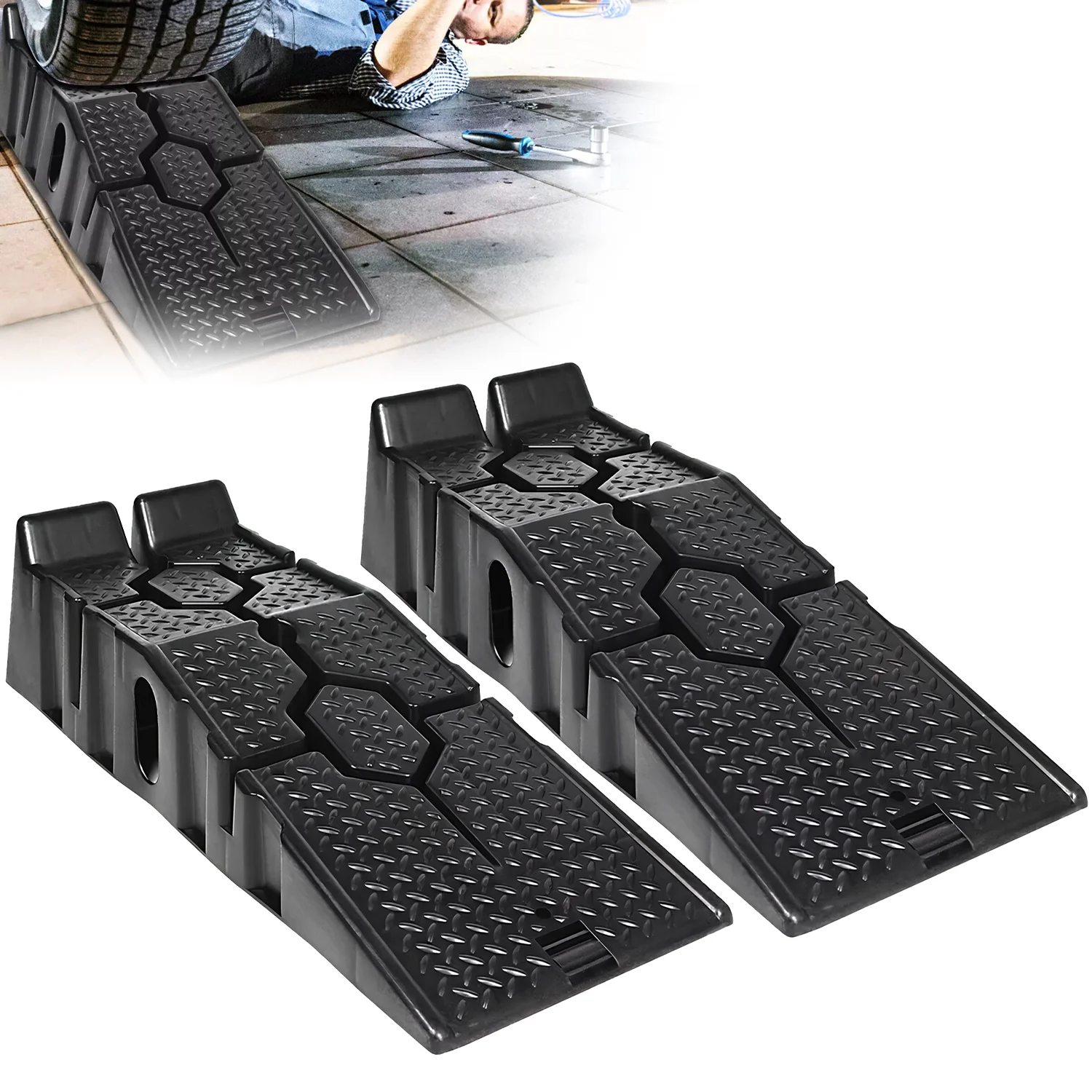 2pcs Car Ramps 90cm 3T Long Antiskid Working Ramps Heavy Duty Auto Oil ...