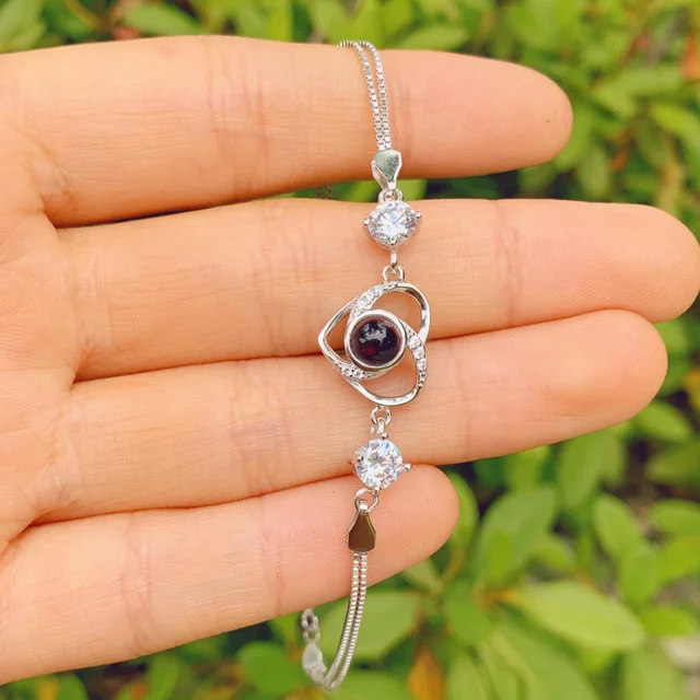 s925 Personalized Projection Photo Bracelet-Heart Pendant Bracelet-Projection -Memorial Custom Image Jewelry Women Family Gift 6