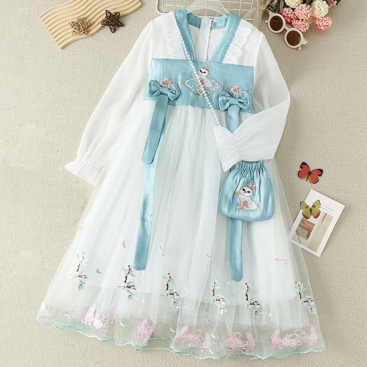 

Kids Flower Dresses for Girls Princess Dress Embroidery Baby Party Outfits long Sleeve Spring Children Costumes 6 8 10 12 Years