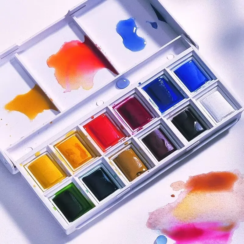 Winsor&Newton Cotman Portable Travel 12 Half Pans Color Solid Watercolor Paint Sketchers' Palette Watercolor Painting Brush watercolor painting set watercolor paint watercolor pigment