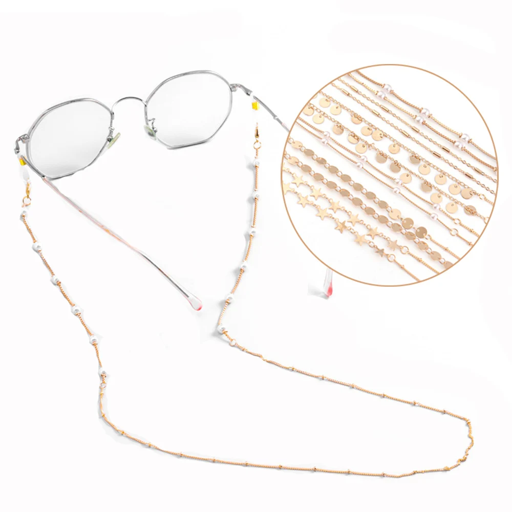 

For Women Anti-lost Metal Eyeglass Lanyard Neck Straps Face Mask Necklace Pearl Chain Glasses Clips Reading Glasses Chain