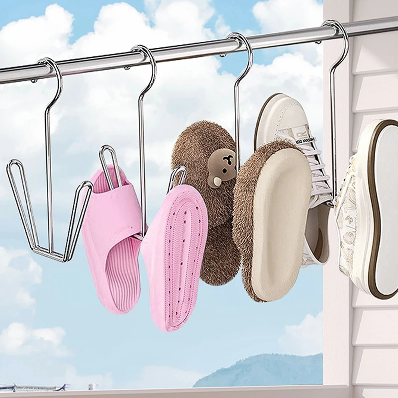 Stainless Steel Shoe Drying Rack Clothes Hanger Hook Organizer Household Space-saving Wardrobe Storage Shoe Drying Holder 3