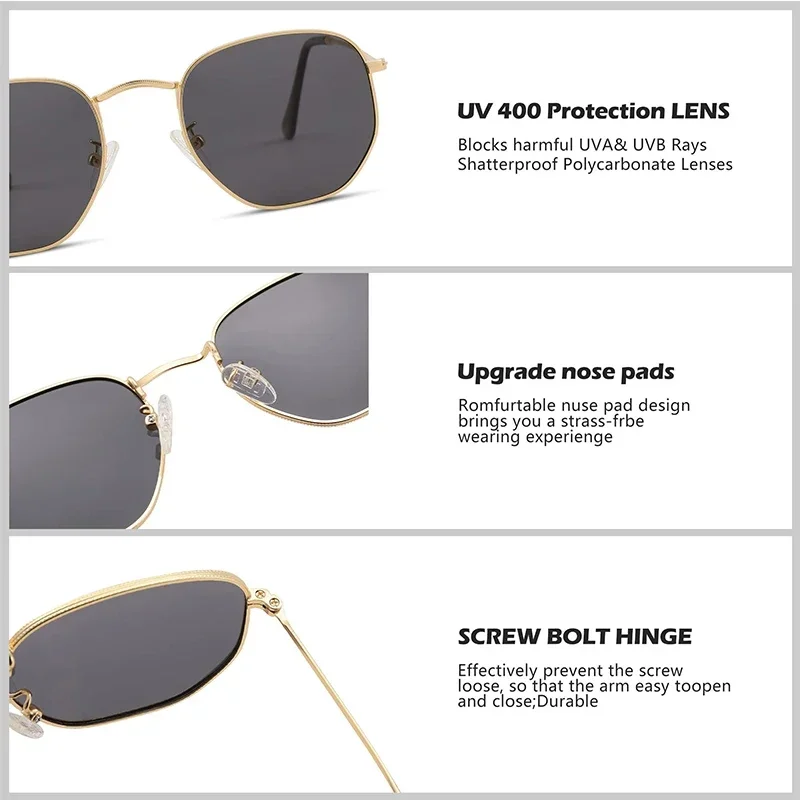 Classic Polarized Hexagon Sunglasses for Women Men Polygon Sunnies Square Metal Frame 4