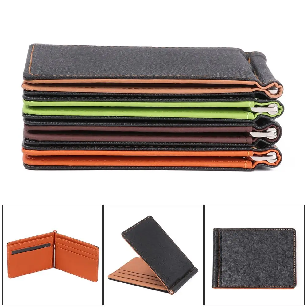 Slim Credit Card Solid Thin Wallet Bifold Money Clip ID Card Holder Short Skin Purses Men leather bifold wallet money clips wallet id credit card holder