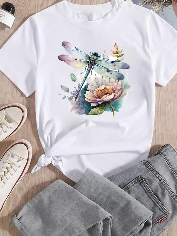 

Dragonfly Trend Cute 90s Women Lady Tshirts Printed Fashion Casual Tee Clothing Printing T-Shirt Short Sleeve Graphic T Top