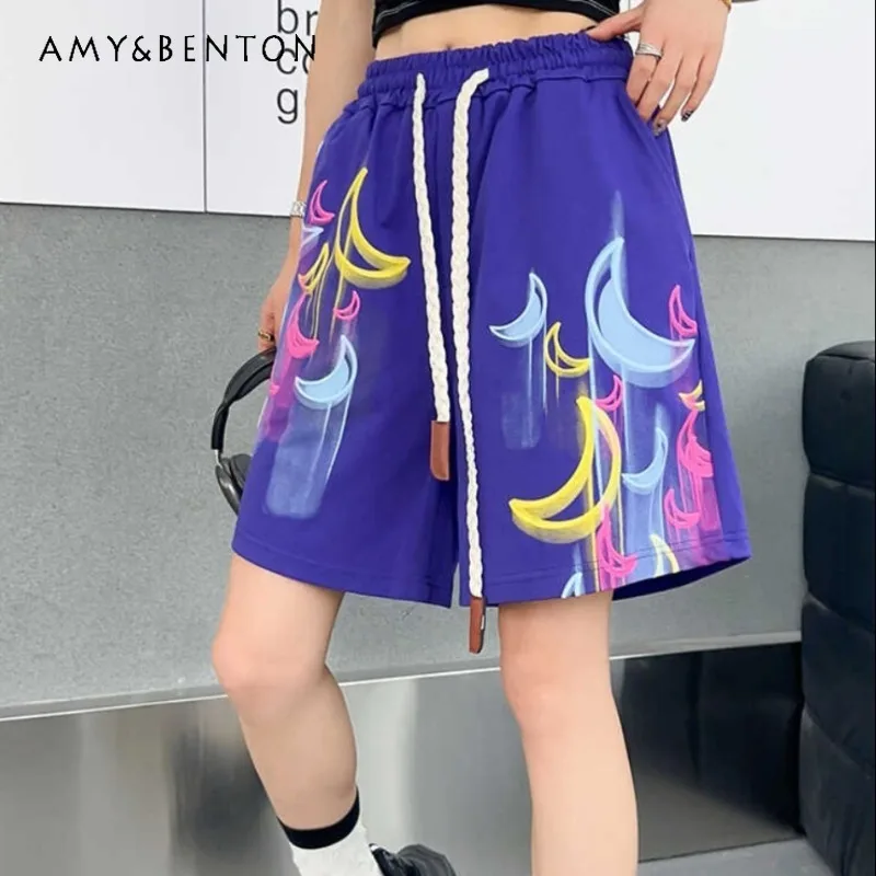 

American Retro Color Inkjet Star Fifth Short Pants Boy And Girl Summer 2024 Couple Oversize Loose Casual Shorts Women's Clothing