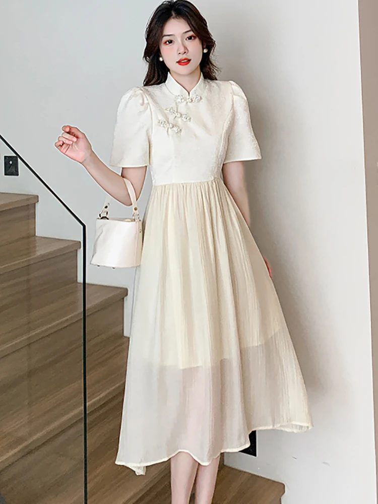 NYFS 2023 Summer New Korea Woman Dress Vestidos Robe Elbise Plus Size  Cotton Patchwork Leopard-Print Damask Satin Long Dresses