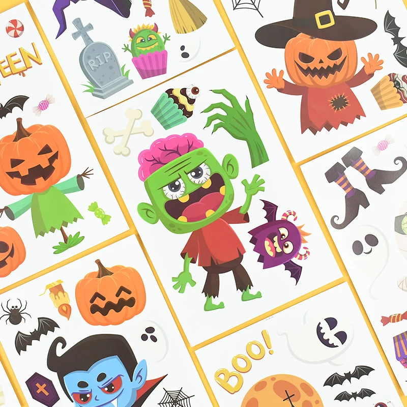 9Pcs Halloween Wall Stickers Cartoon Witch Pumpkin Mummy Waterproof Window Stickers For Halloween Party Home Bar Wall Decal