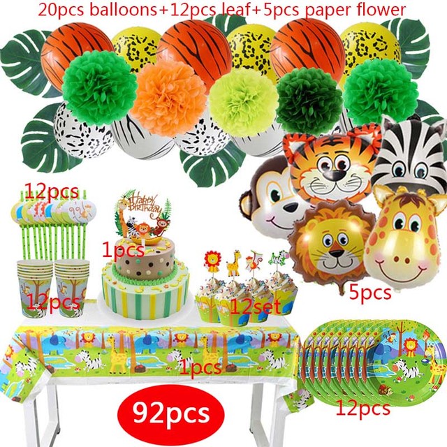 Safari Birthday Party Decoration Disposable Tableware Set Safari Dinosaur Party 1st Birthday Boy Baby Shower Supplies