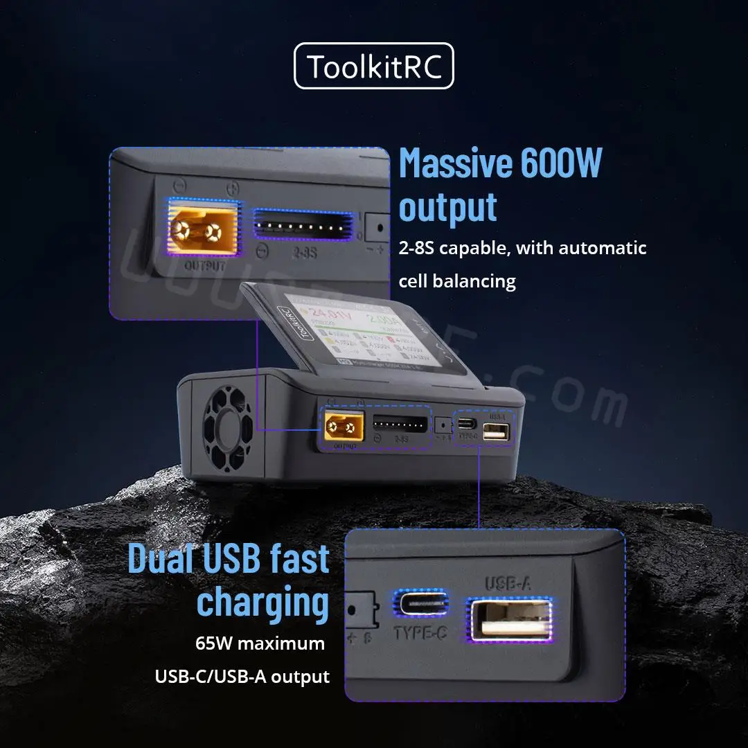 ToolkitRC M9 600W USB Fast Charing DC Smart Charger with Audio Function Adjustable Screen Angle For 1-8S Lipo LiHv LiFe Battery 3