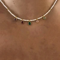 Collier de perles de perles naturelles pour hommes et femmes, pendentif goutte d'eau multicolore, bijoux en pierre bohème, breloque à la mode, décoration de collier 3