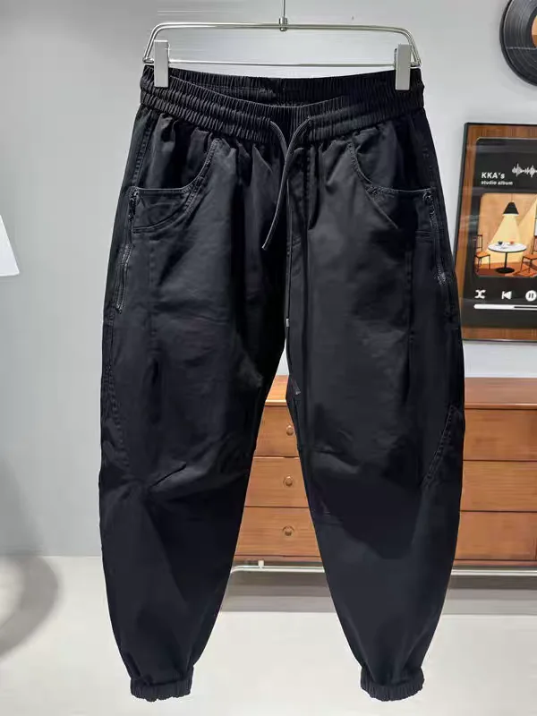 Men's Casual Trousers Loose Fit American Workwear Pure Color Fashionable Harlan Pants Autumn Winter Trendy Elastic Waist - 4