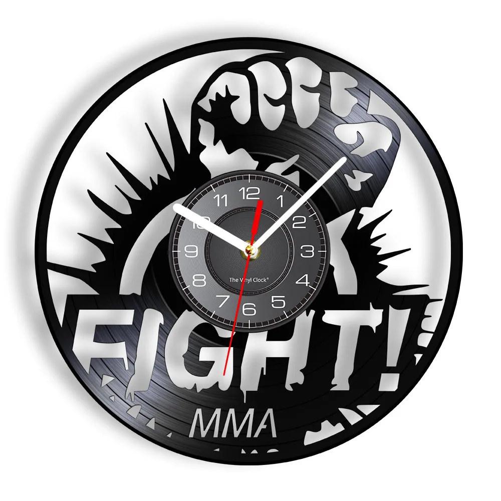 

MMA Fight Modern Wall Clock Made of Real Vinyl Record for Man Cave Decor Fight Sport Theme Vintage Carved Vinyl Art Wall Watch