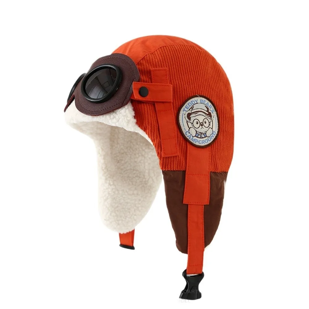 New Cute Cartoon Children Pilot Hat Windproof with Glasses Ear Protection Cap Thickned Cold Proof Warm Hat Winter