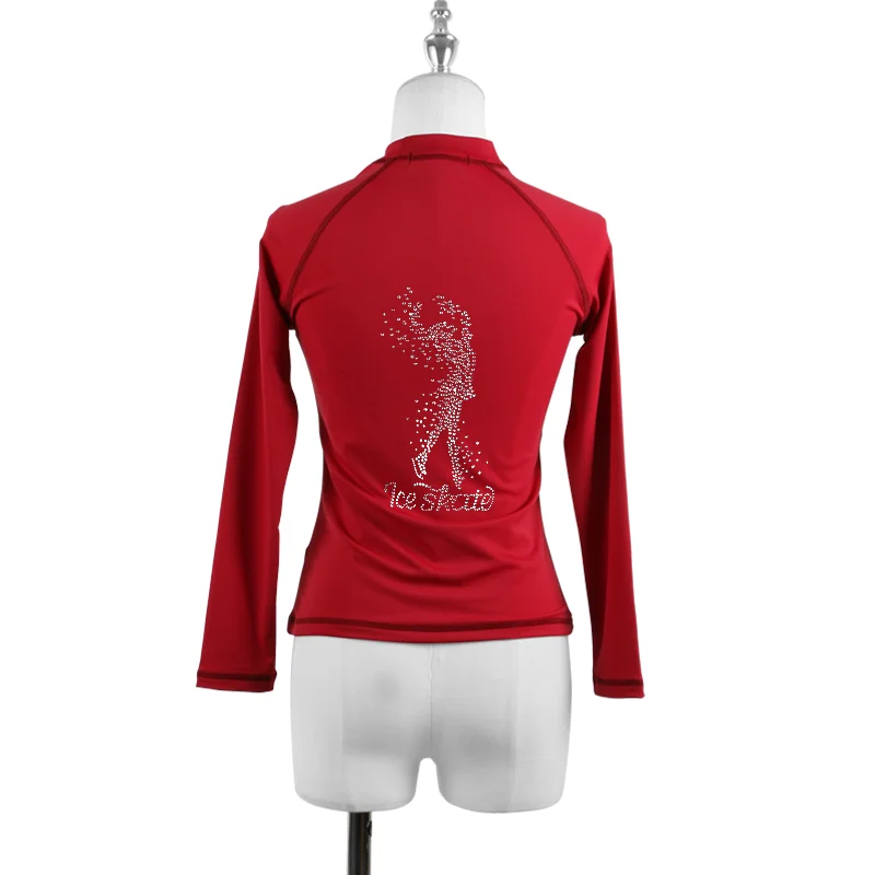 Figure Skating T Shirt Tops For Girl Women Adult Training Ice Skating Gymnastics Pullover Long Sleeve Diamond Pattern