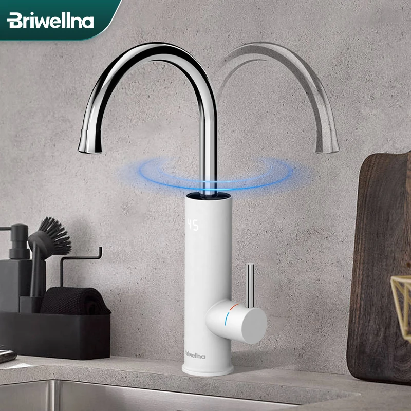 

Briwellna Electric Water Heater Flowing Kitchen Faucet 2 in 1 Tankless Water Heating Tap 360° Swivel Spout Faucet Mini Geyser