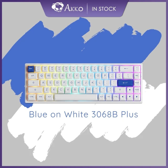 Akko-メカニカルゲーミングキーボード,3068b plus,青,白,rgb,バック 