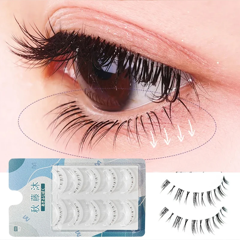 

5Pairs Lower Eyelashes Pack Under Eye Lashes Natural Lower Eyelashes Extension Manga Makeup Comic Eye Clear Band Bottom Lashes