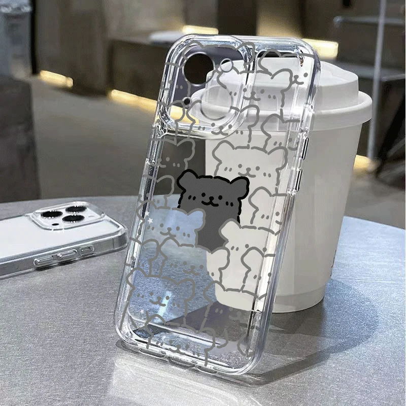 Adorable Cartoon Bear & Cat Soft Phone Case - Kawaii Animal Design Cover