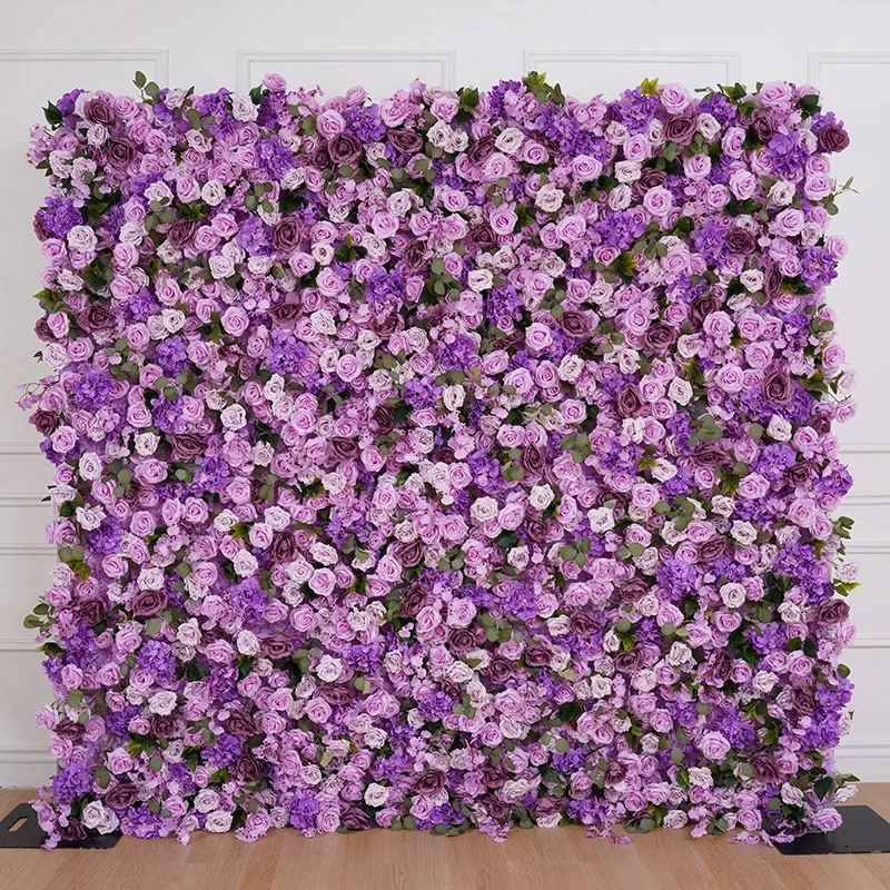 5D Purple Flower Wall Artificail Rose Hydrangea Peony Roll Up Cloth Plants  Floral Wall Arrangements Wedding Party Backdrop Props