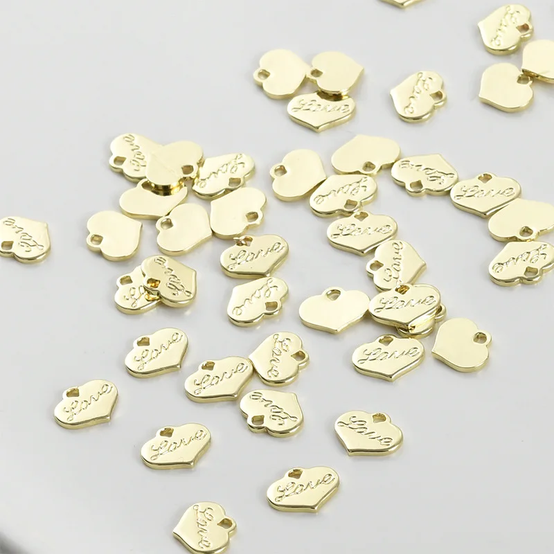 구리 도금 14k 골드 색상 영문자 꽃 모양 작은 태그 원형 타원형 펜던트 테일 체인 펜던트 DIY 쥬얼리 액세서리