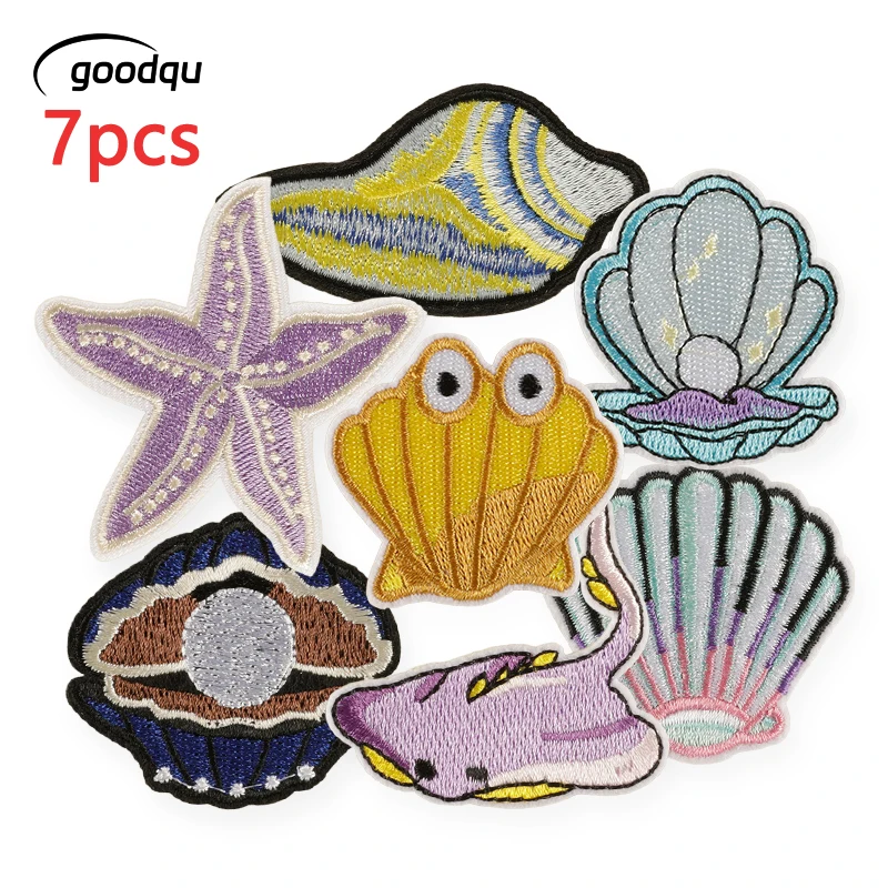 7 teile/los Seestern Shell Nette Eisen Auf Patches Für Kleidung Kinder Mit Kleidung Gestickte Jacken Diy Nähen Aufkleber Pack Mädchen