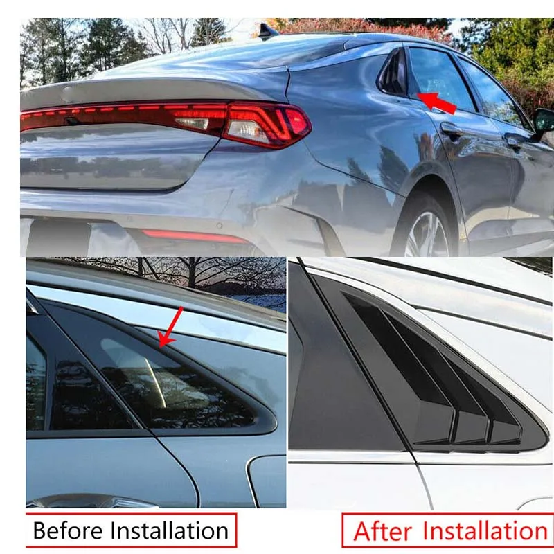Glossy Black Rear Quarter Window Louvers For Kia Optima/K5 Sedan 2016-2020 - ABS Trim Panel Covers (Pair)