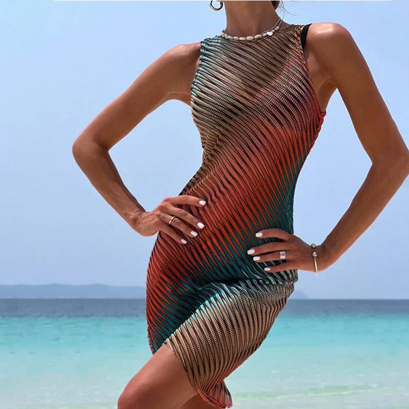 

Новинка 2023, стильное пляжное платье, пикантное ажурное длинное женское бикини, накидка, цельный купальный костюм для женщин
