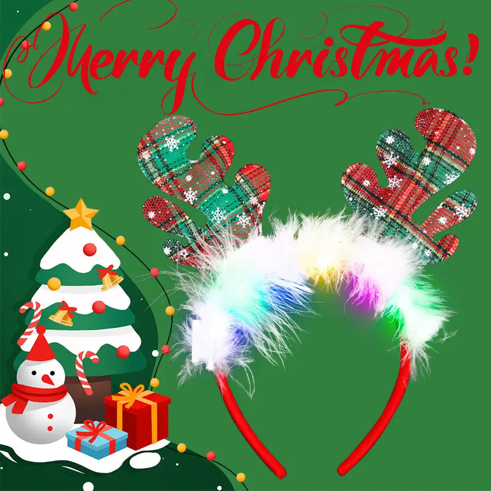 Led Christmas Antler Headband Reindeer Light Up Headband Hair Hoop Children Party Costume Decoration