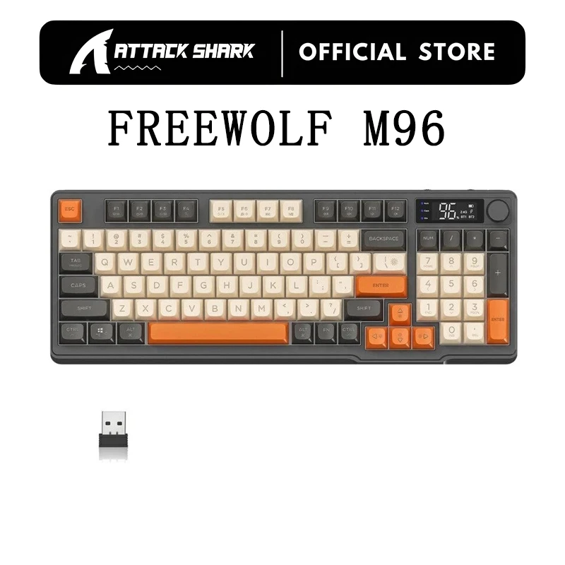 오리지널 브랜드 프리울프 M96 무선 키보드(스크린 포함), 게이밍 키보드 블루투스 듀얼 모드 연결, 멀티 디바이스 연결 기능